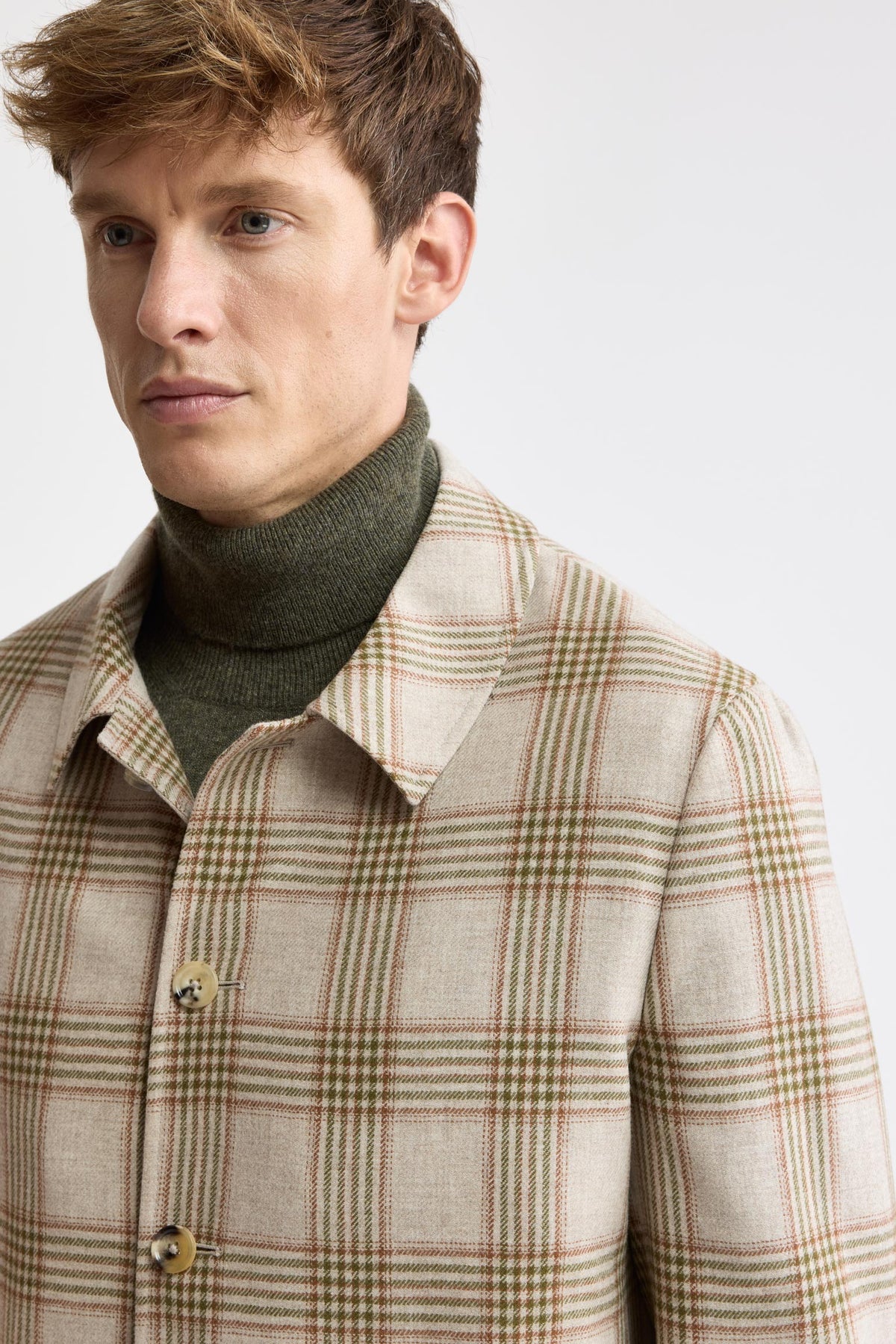 Camden-Jacke „Mistral“ aus Wolle und Kaschmir in hellbeigem Karomuster