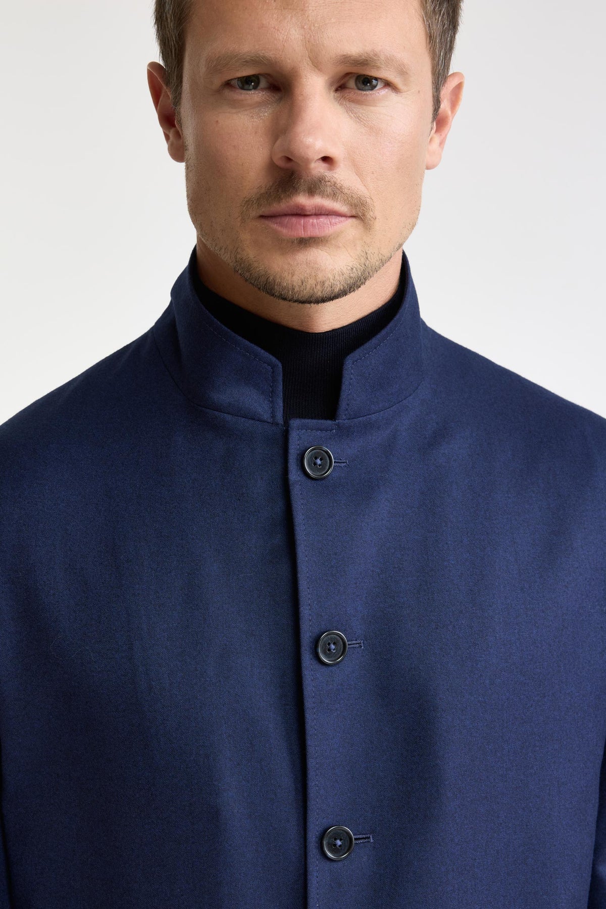 Dark Blue 100% Wool Super 100's Camden Jacket Flannel & Saxony