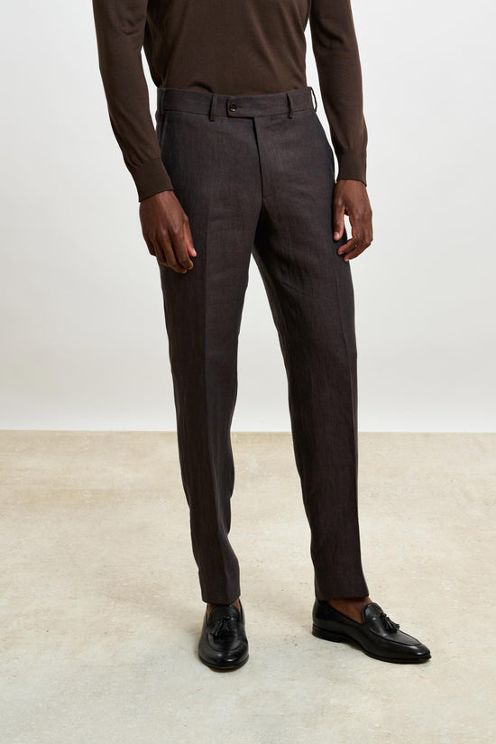 Farley Trouser Pure Linen Dark Brown - View 1