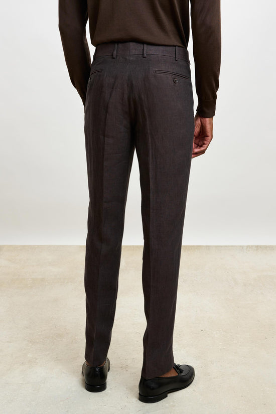 Farley Trouser Pure Linen Dark Brown - View 3