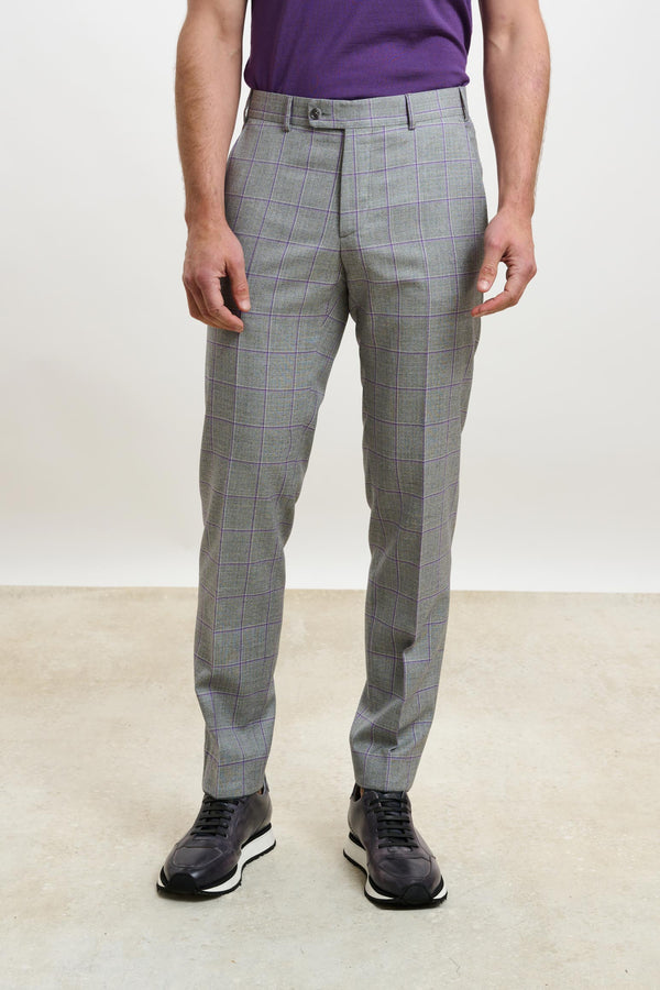 Farley Broek Geruit Lichtgrijs Lila Crossover