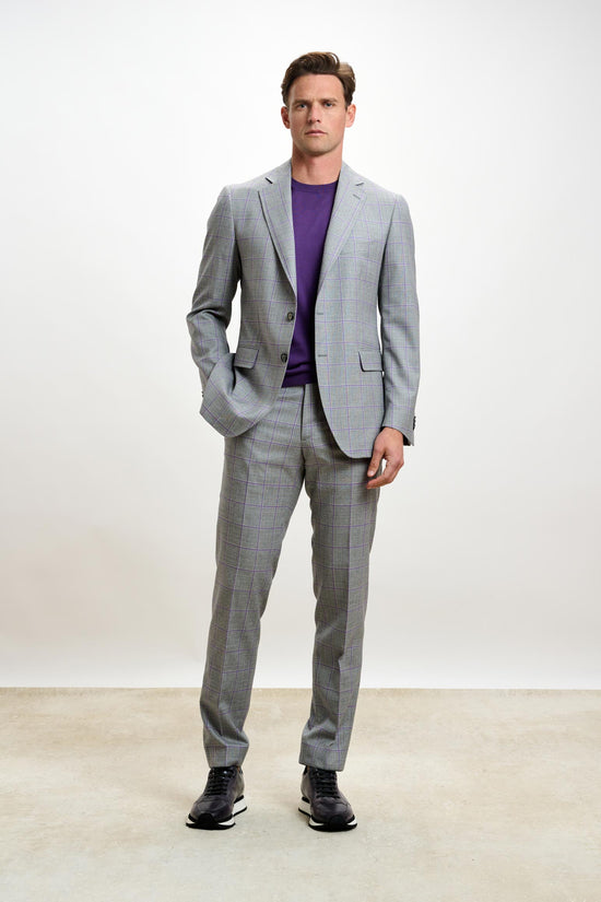 Farley Trouser Crossover Check Light Grey Lila - View 2