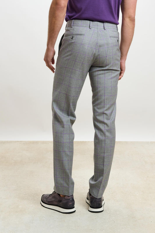 Farley Trouser Crossover Check Light Grey Lila - View 4