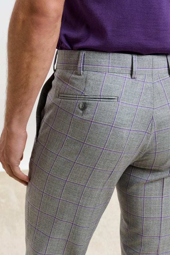 Farley Trouser Crossover Check Light Grey Lila - View 5