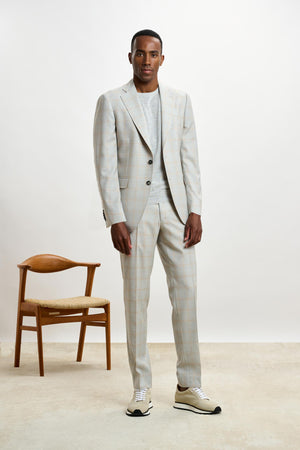 Farley Trouser Crossover Check Beige Light Grey - View 1