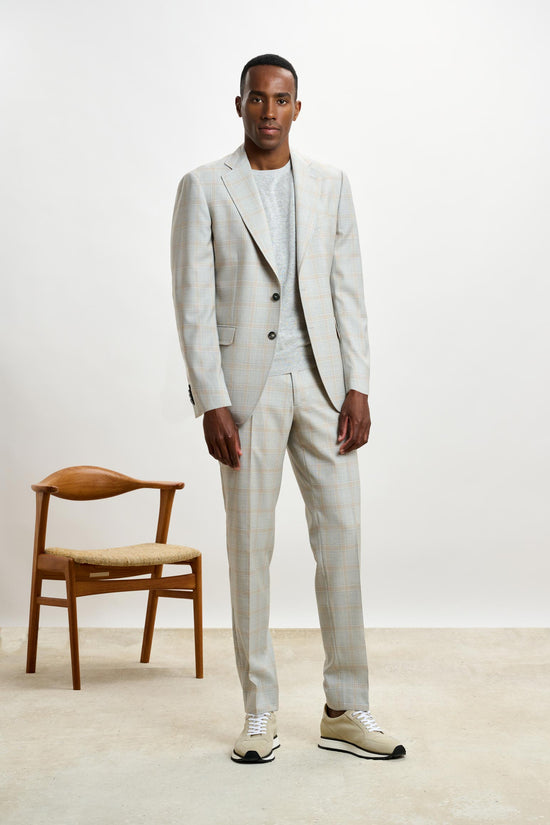 Farley Trouser Crossover Check Beige Light Grey - View 1