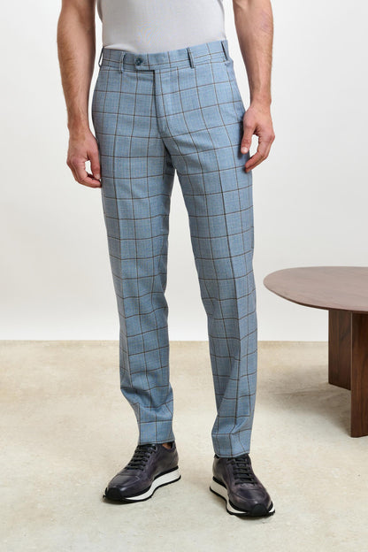 Farley Trouser Crossover Check Light Blue - View 1