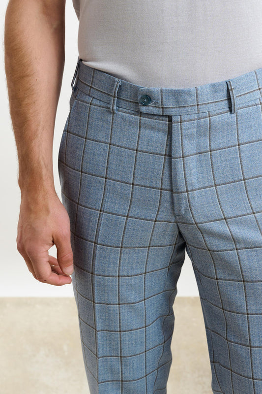 Farley Trouser Crossover Check Light Blue - View 2