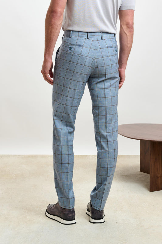 Farley Trouser Crossover Check Light Blue - View 3