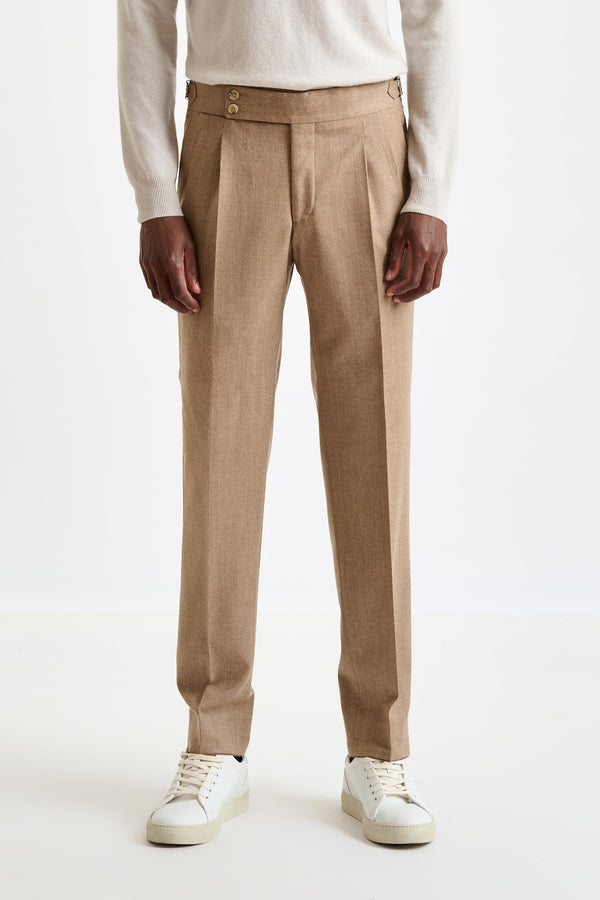 Pantalon Farley En Laine Camel Super 100's Flannel Saxony