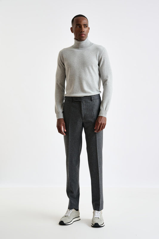 Light Grey Super 100's Wool Farley Trouser Flannel Saxony - View 1