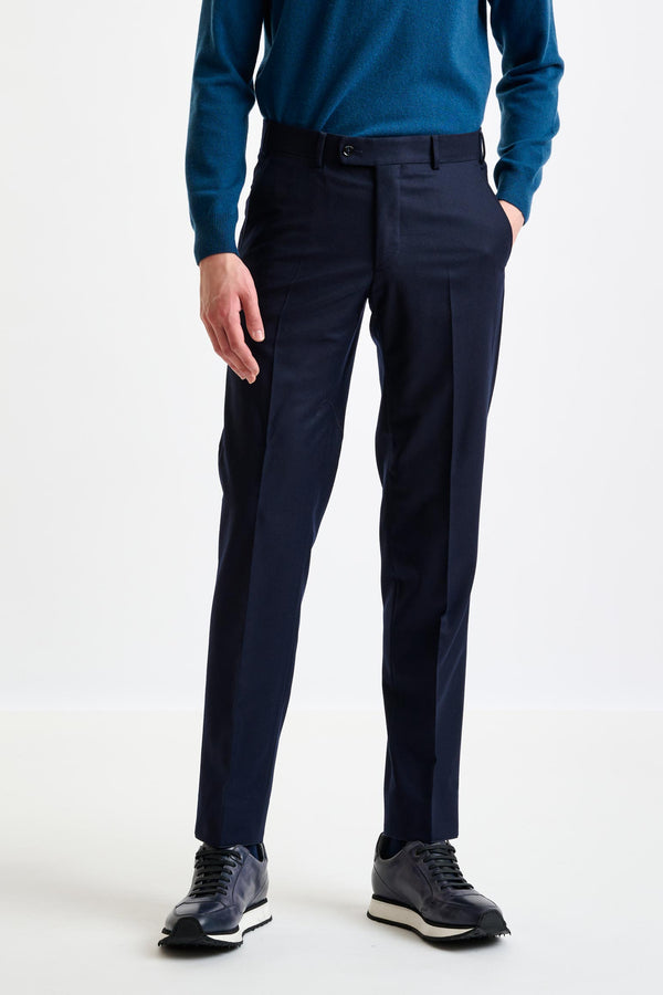 Pantalon Farley En Laine Super 120's Marine Flannel Saxony