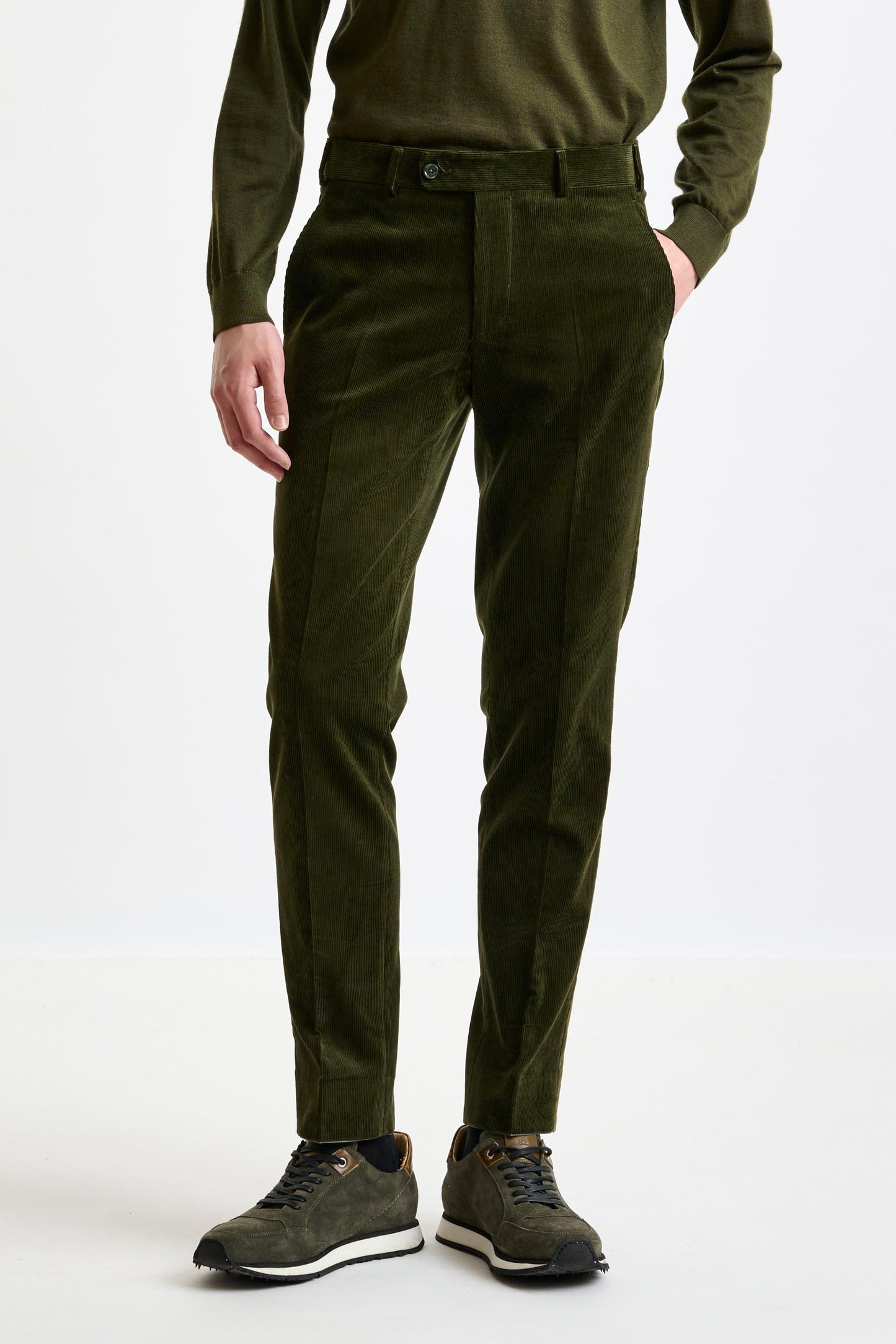 Pantalon Gibet en Coton Velours Côtelé Vert