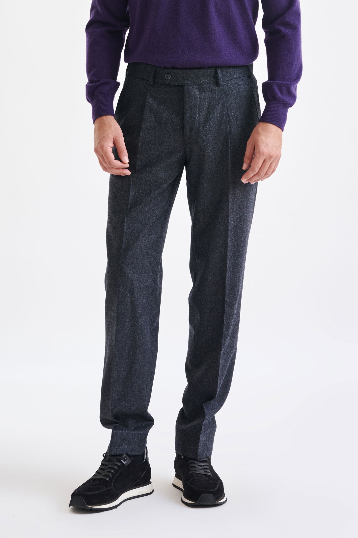 Dark Grey Super 100's Wool Farley Trouser Flannel Saxony - View 1