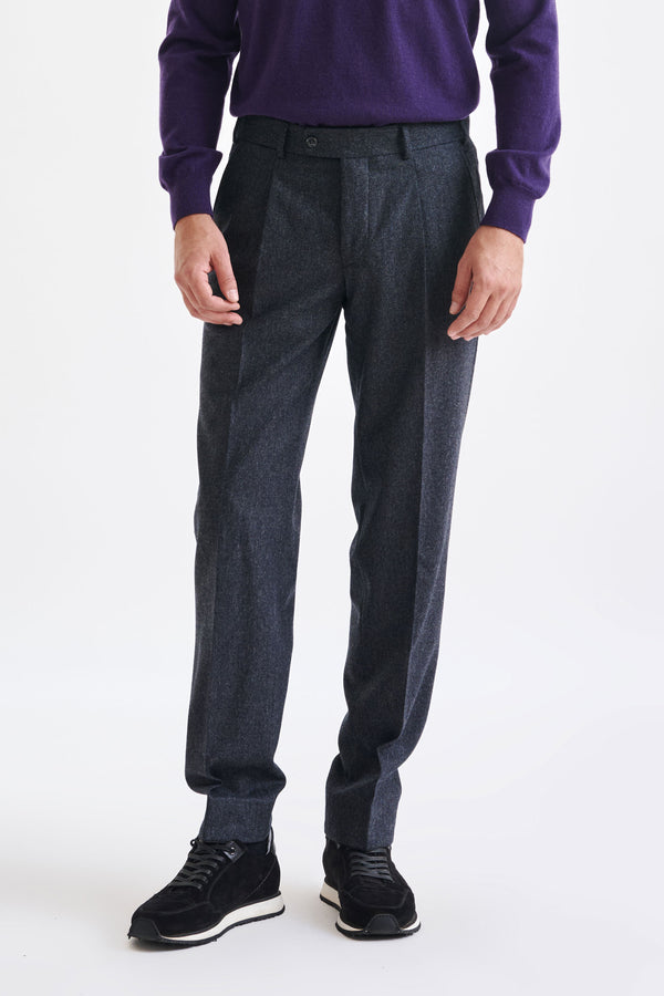 Dunkelgraue Farley-Hose Aus Super 100's Wolle Flannel Saxony