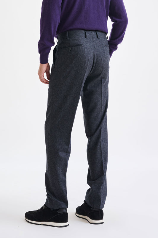 Dark Grey Super 100's Wool Farley Trouser Flannel Saxony - View 4