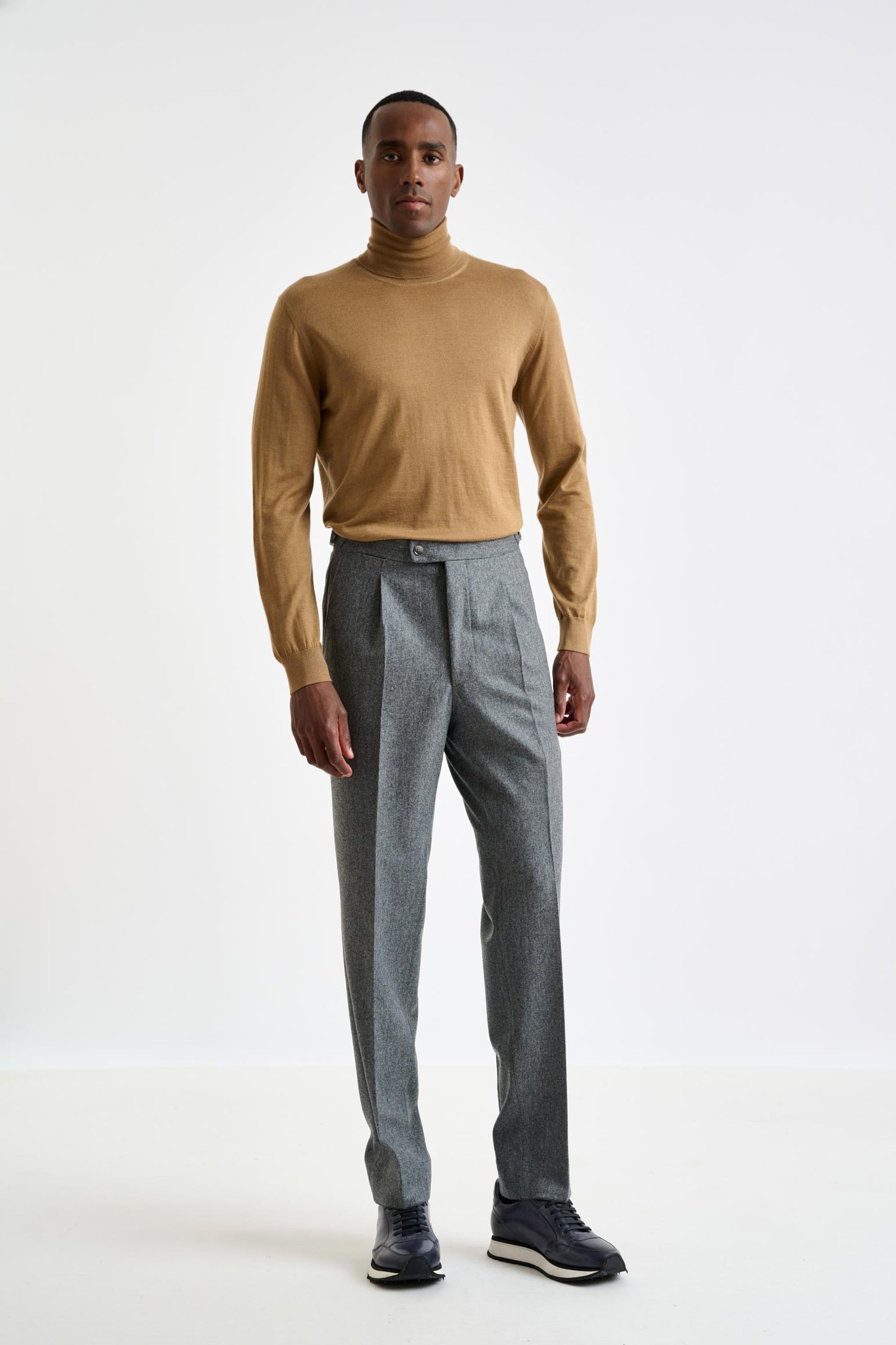 Grey Super 100's Wool Farley Trouser Flannel Saxony - View 1