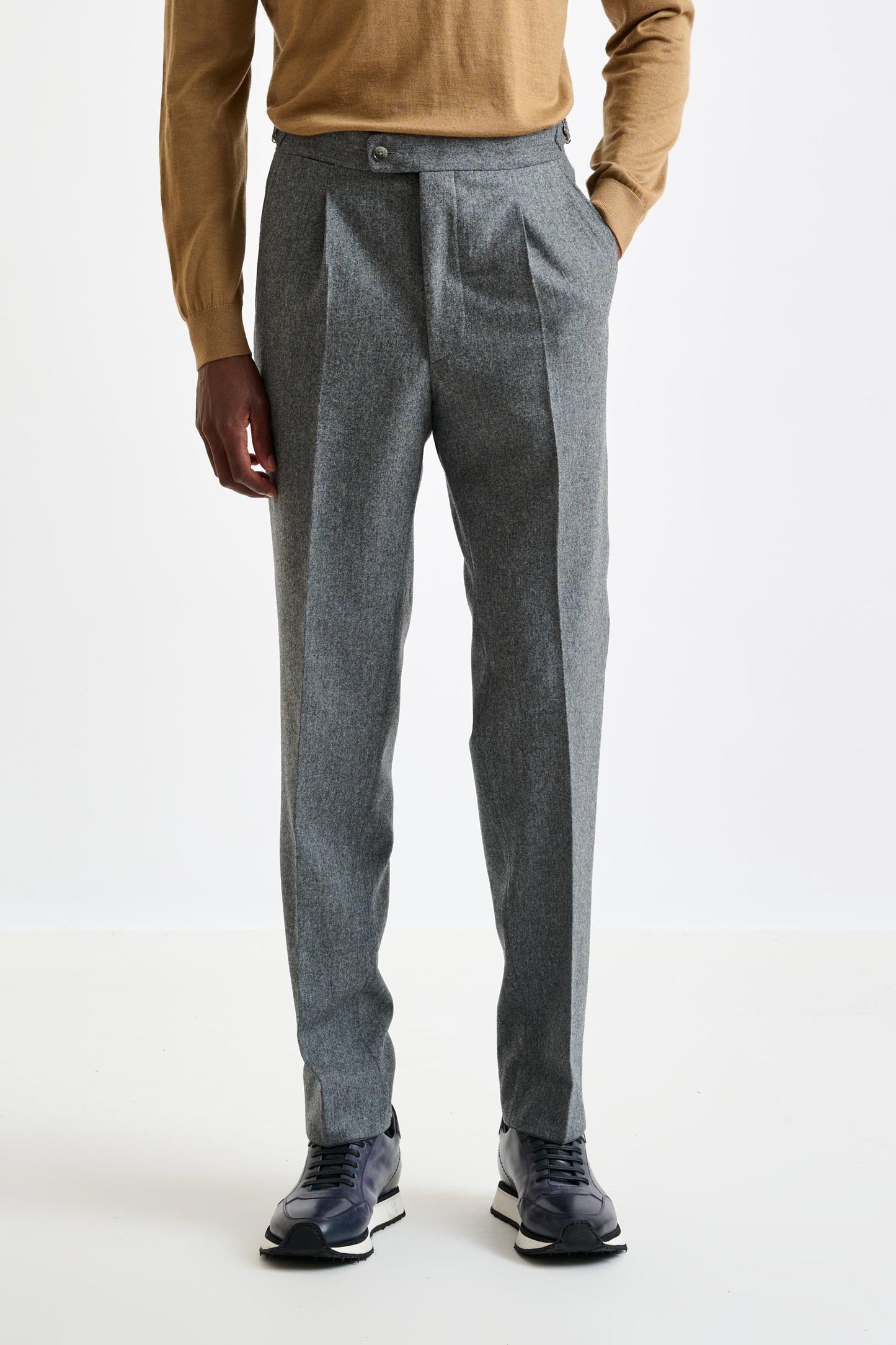 Grijze Super 100's Wool Farley broek Flannel Saxony