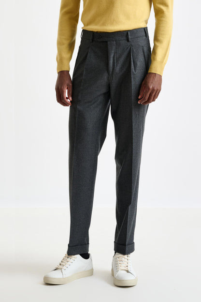 Grey Super 120's Wool Farley Trouser Flannel Saxony - View 1