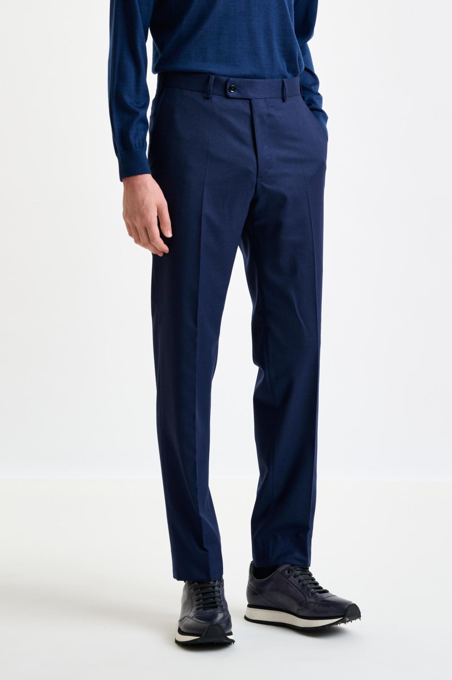 Pantalon Farley en Laine Super 100's Bleu Foncé Flanelle Saxony