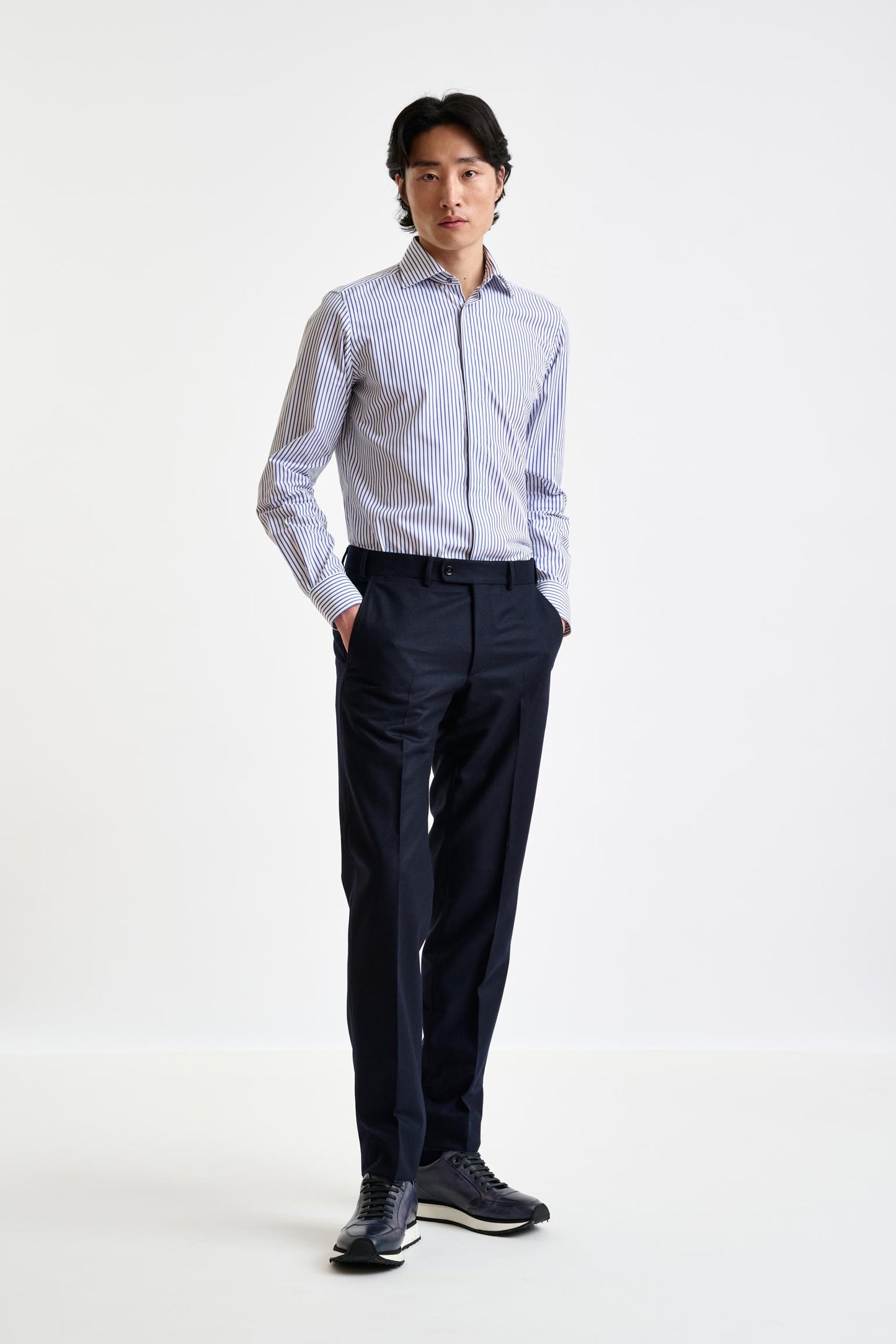 Pantalon Farley en Laine Super 100's Bleu Nuit Flanelle Saxony