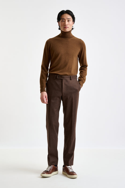 Brown Super 100's Wool Farley Trouser Flannel Saxony - View 1