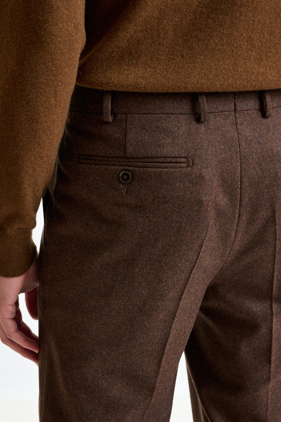 Brown Super 100's Wool Farley Trouser Flannel Saxony - View 4
