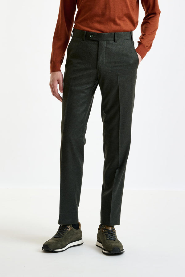 Pantalon Farley En Laine Super 100's Vert Flannel Saxony