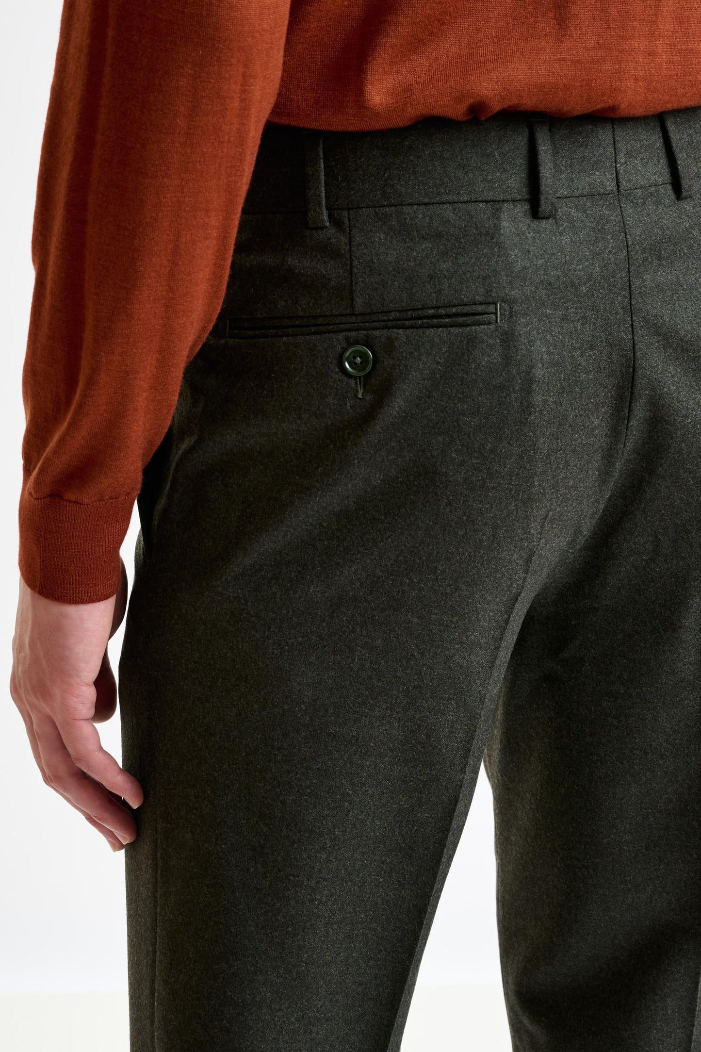 Green Super 100's Wool Farley Trouser Flannel Saxony