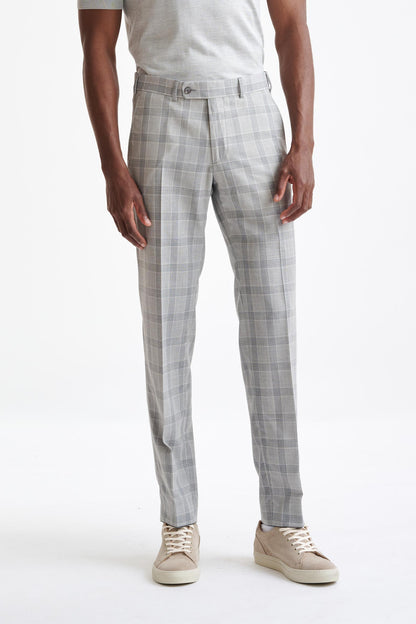 Grey Check Wool & Silk Farley Trousers Lifestyle - View One