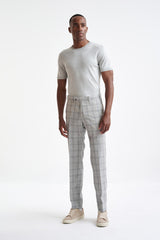 Grey Check Wool & Silk Farley Trousers Lifestyle - View Two