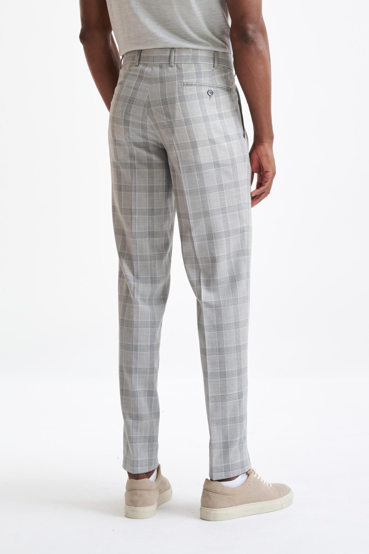 Grey Check Wool & Silk Farley Trousers Lifestyle