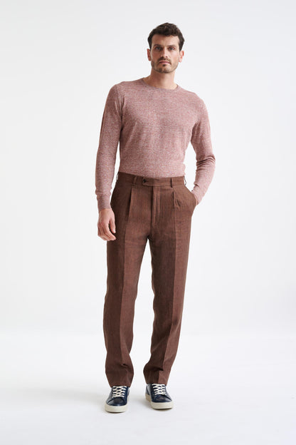 Brown Linen Farley Trousers Pure Linen - View Two