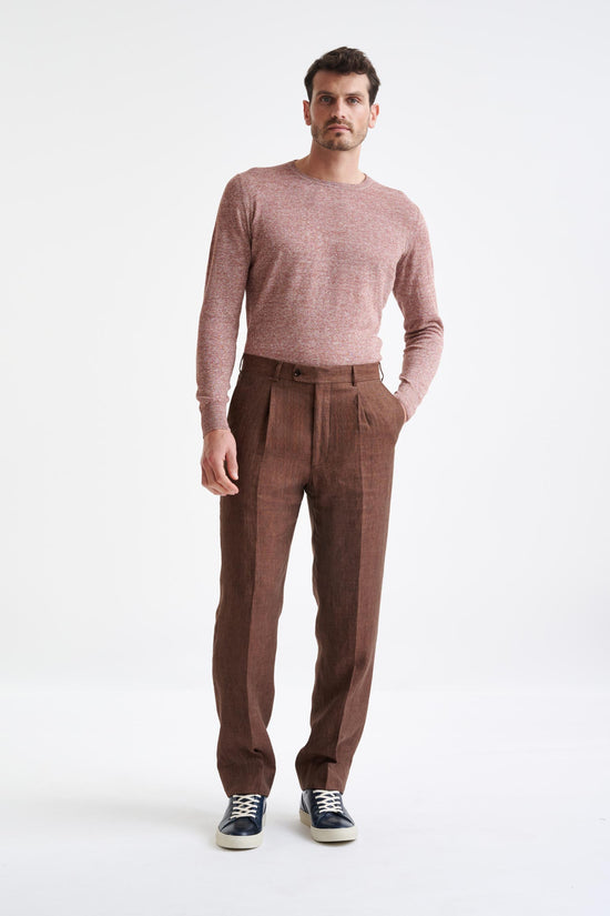 Brown Linen Farley Trousers Pure Linen - View Two