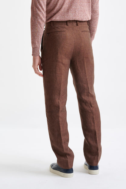 Brown Linen Farley Trousers Pure Linen - View Five
