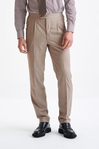Beige Super 130's Wool  Farley Trousers Crossover - View One