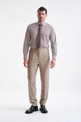 Beige Super 130's Wool  Farley Trousers Crossover - View Two