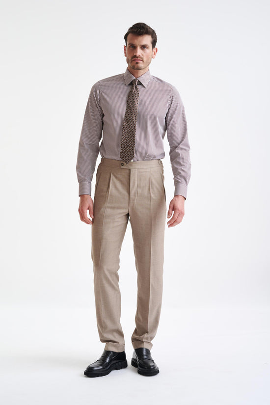 Beige Super 130's Wool  Farley Trousers Crossover - View Two