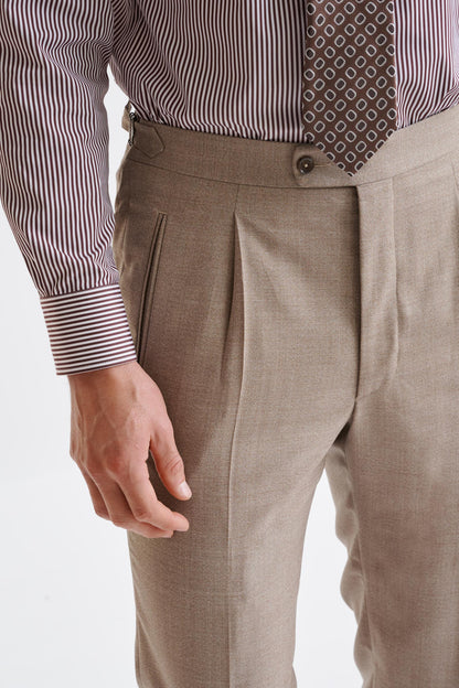 Beige Super 130's Wool  Farley Trousers Crossover - View Three