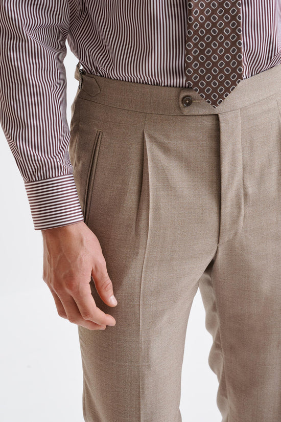 Beige Super 130's Wool  Farley Trousers Crossover - View Three