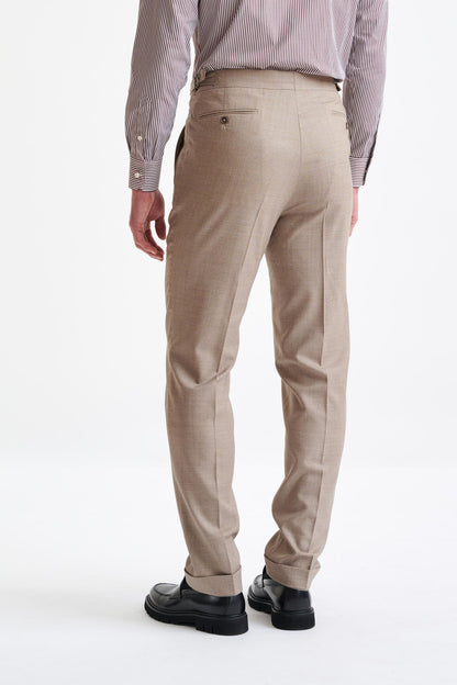 Beige Super 130's Wool  Farley Trousers Crossover - View Five