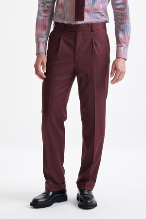 Burgundy Super 100's Wool Farley Trousers New Deluxe - View One