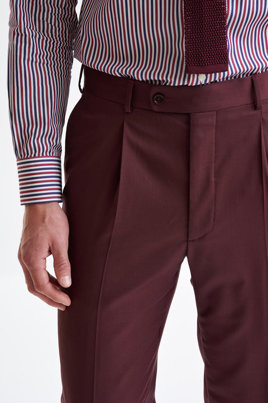 Burgundy Super 100's Wool Farley Trousers New Deluxe