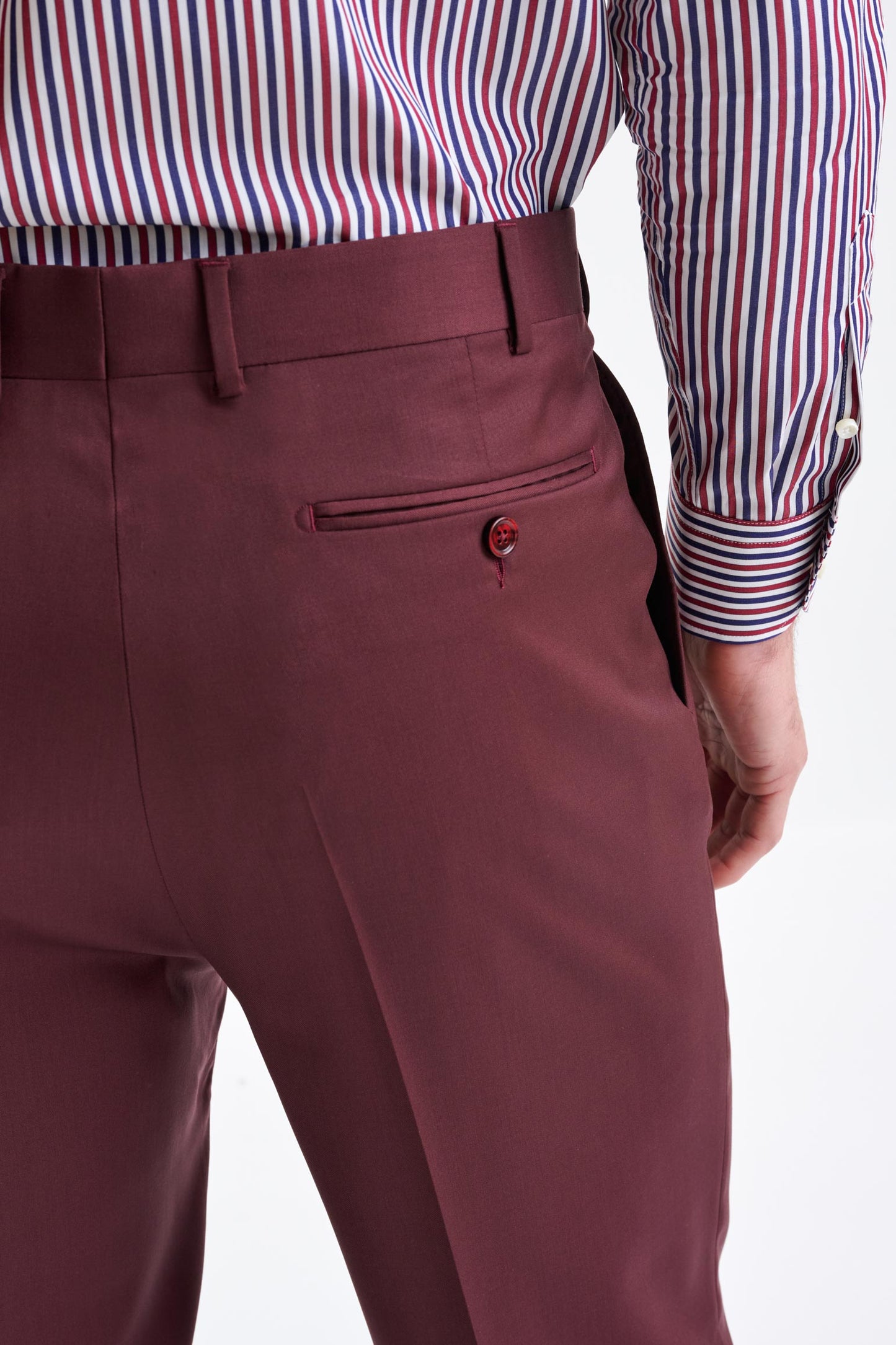 Burgundy Super 100's Wool Farley Trousers New Deluxe