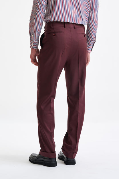 Burgundy Super 100's Wool Farley Trousers New Deluxe - View Five