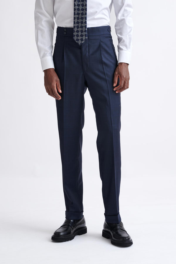 Pantalon Farley en Laine Super 130's Bleu Foncé Eton