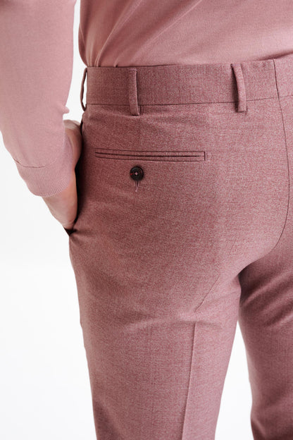 Pink Super 130's Wool  Farley Trousers Crossover - View Four