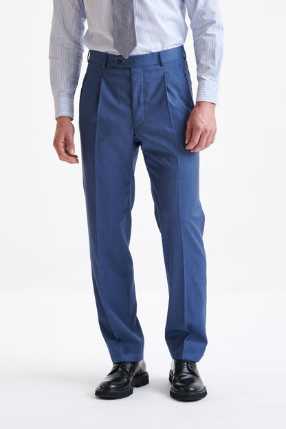 Light Blue Super 100's Wool Farley Trousers New Deluxe - View One