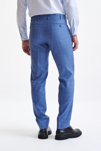Check Blue Super 130's Wool  Farley Trousers Mosaic - View Five