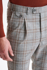 Grey Brown Check Wool & Cotton Farley Trousers Lifestyle - View Three